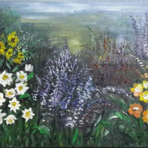 ציור שדה של פרחים