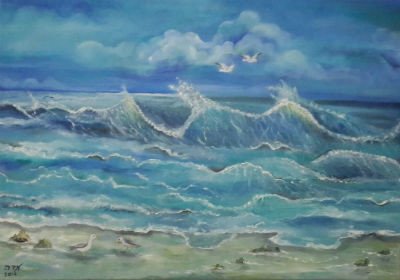 ציור שמן גלים בים