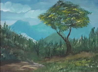 ציור עץ בגבעה